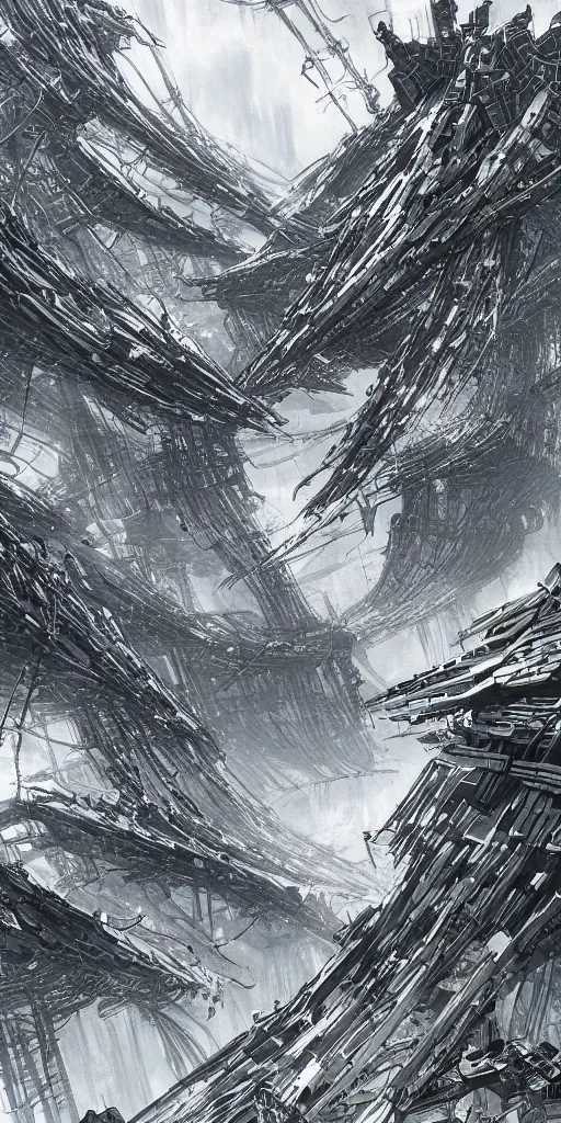 Image similar to tsutomu nihei artificial megastructure dystopian cyberspace construct landscape concept art