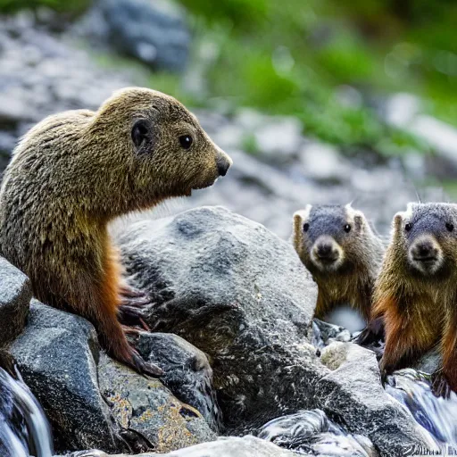 Image similar to a group of marmots playing in a mountain stream by killian eng