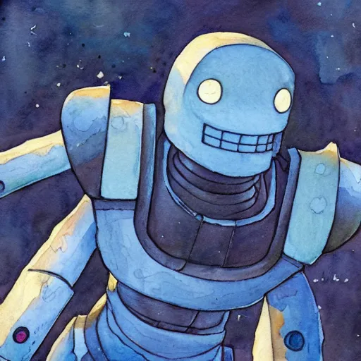 Image similar to iron giant, watercolor illustration for a book