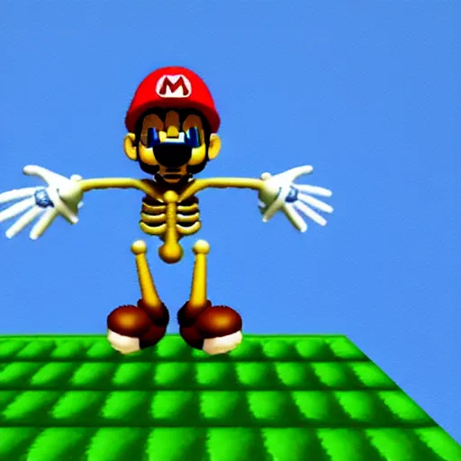 Image similar to A skeleton in the game Super Mario 64