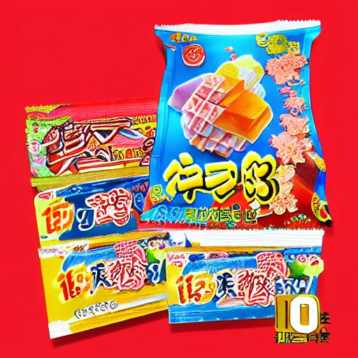 Image similar to 8 k 3 d model rendering of japanese candy package, high textured, conceptual, intricate detailed painting, illustration sharp detail, manga 1 9 9 0