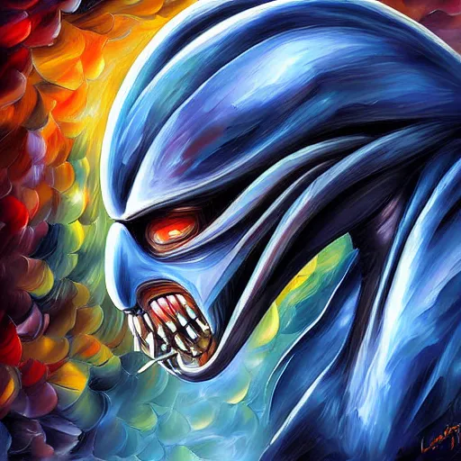 Image similar to digital painting of a Predator alien by Leonid Afremov