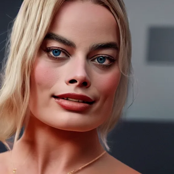 Image similar to Margot Robbie wearing a short and a t-shirt, ultra realistic, 8K resolution, detailed, Artstation, epic