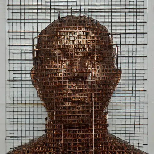 Prompt: a portrait of a man made entirely with copper pipes and tubes, realistic