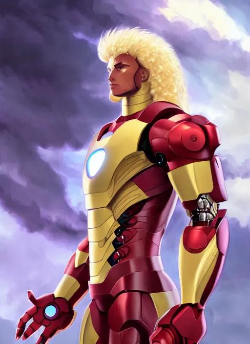 Image similar to aesthetic portrait commission of a of a male fully furry muscular anthro albino lion wearing attractive iron man suit. Character design by charlie bowater, ross tran, artgerm, and makoto shinkai, detailed, inked, western comic book art, award winning film poster painting