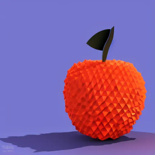 Prompt: a 3D apple made of polygons, virtual apple, polygonal apple, floating in a dark blue void of particles, 4k detailed, 8k