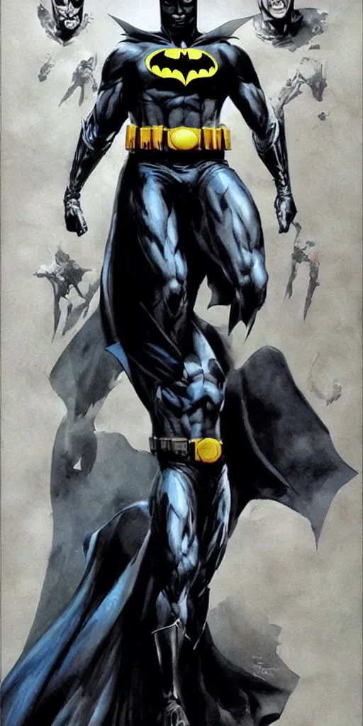 Prompt: full body batman character design by gabriele dell'otto