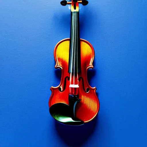 Image similar to a stock photo of a violin, product photography, blue background, low aperature, award winning