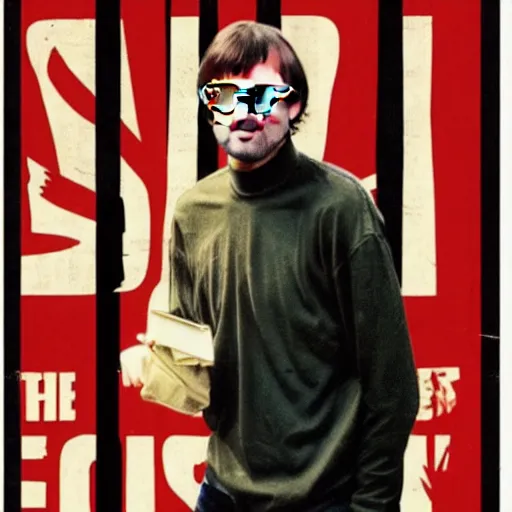 Prompt: Steve Jobs starring as Rambo movie poster 70s