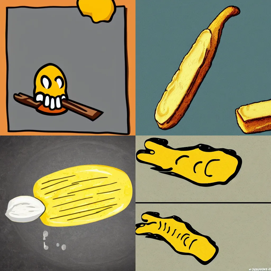 Prompt: cartoon stick of butter screaming in pain, high quality, highly detailed, a stick of butter