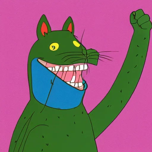 Image similar to illustration of a catfish giving a thumbs up in the style of bojack horseman, by lisa hanawalt