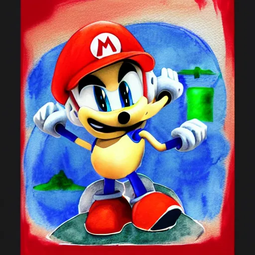 prompthunt: a distorted, surrealist painting of classic Sonic the