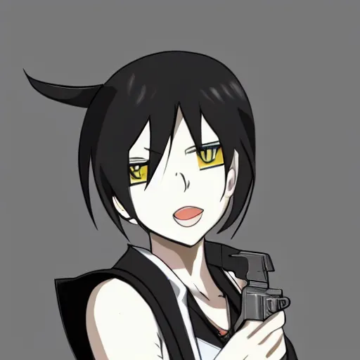 Prompt: mukuro ikusaba from danganronpa holding a gun, clean lines