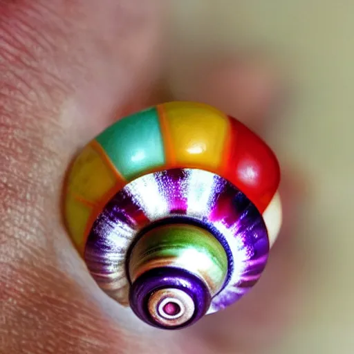 Image similar to A pokemon that looks like A Tangguan snail with multi-colored gemstones on the raised part of the shell.