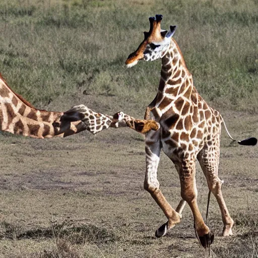 Prompt: giraffe chasing a lion