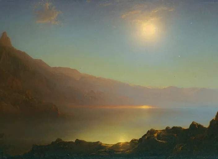 Prompt: mount olympus, mars in the style of hudson river school of art, oil on canvas