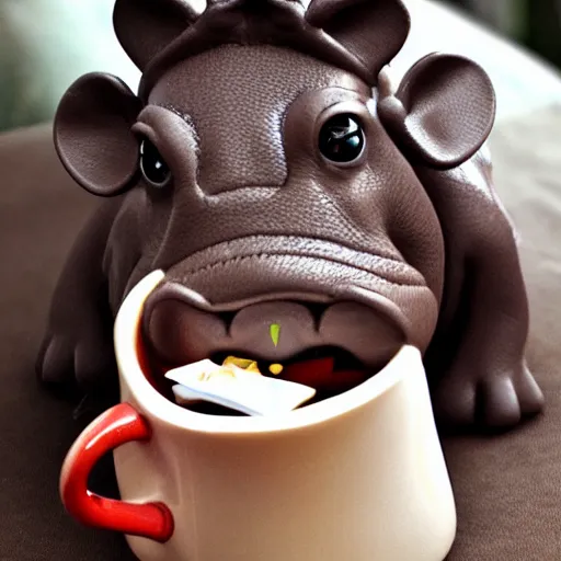 Prompt: teacup hippopotamus in a handbag