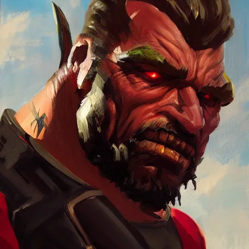 Prompt: greg manchess portrait painting of arthur douglas drax the destroyer as overwatch character, medium shot, asymmetrical, profile picture, organic painting, sunny day, matte painting, bold shapes, hard edges, street art, trending on artstation, by huang guangjian and gil elvgren and sachin teng