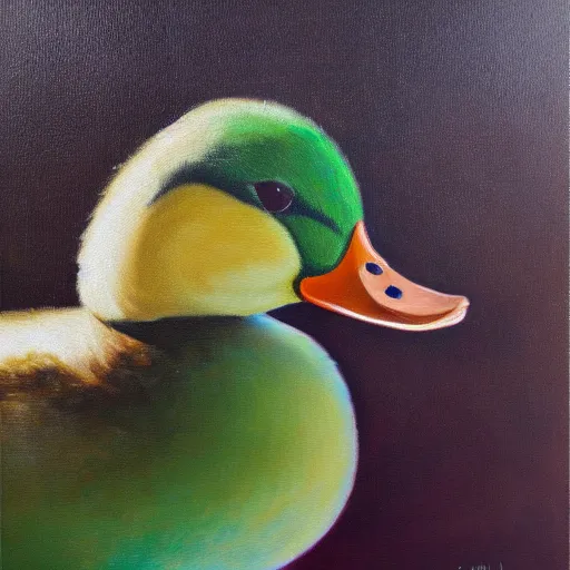 Prompt: a duck on the prowl oil painting lalla essaydi