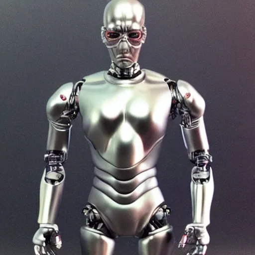 Image similar to “a realistic detailed photo of a guy who is the t-1000 terminator robot, composed of liquid metal, or a mimetic polyalloy nanorobotics, who is a male android, Chris Evans, posing like a statue, blank stare”