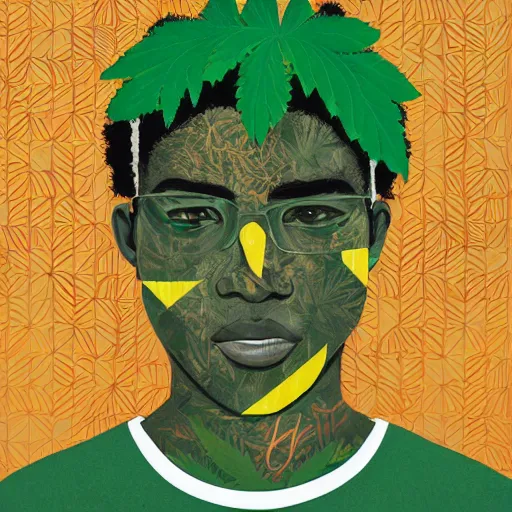 Image similar to Jamaican Marijuana profile picture by Sachin Teng, symetrical, Organic Painting , Leaf Green, adidas, Green smoke, Impressive, Award Winning, Warm, Good Vibes, Positive, geometric shapes, energetic, intricate background, graffiti, street art:2 by Sachin Teng:4