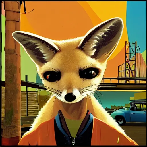 Image similar to fennec fox as a GTA V cover art