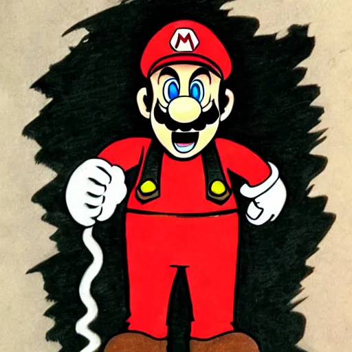 Prompt: A portrait of Mario from the Super Mario Bros series drawn by Junji Ito