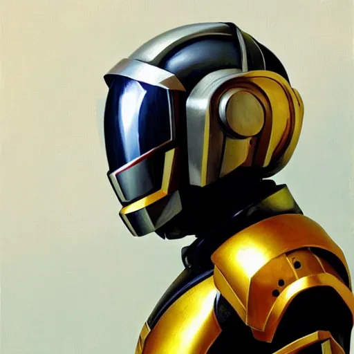 Image similar to greg manchess portrait painting of armored daft punk as overwatch character, medium shot, asymmetrical, profile picture, organic painting, sunny day, matte painting, bold shapes, hard edges, street art, trending on artstation, by huang guangjian and gil elvgren and sachin teng