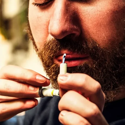 Image similar to one man lights a cigarette from the second man's lighter