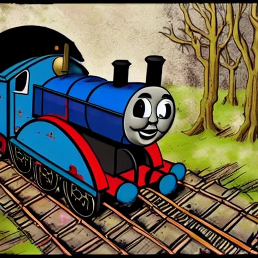 Image similar to thomas the tank engine in zombie inspired art