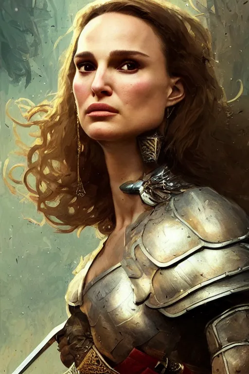 Image similar to natalie portman, legendary warrior, heroic, lord of the rings, tattoos, decorative ornaments, battle armor, by carl spitzweg, ismail inceoglu, vdragan bibin, hans thoma, greg rutkowski, alexandros pyromallis, perfect face, fine details, realistic shading photorealism