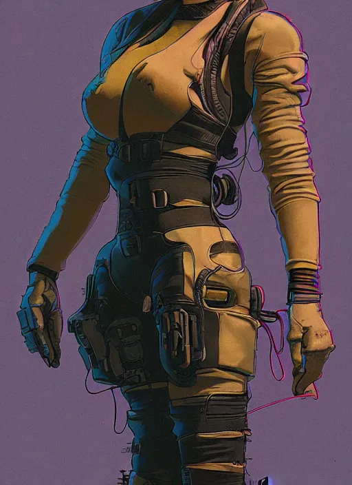 Image similar to cyberpunk mercenary in tactical harness and jumpsuit. portrait by stonehouse and mœbius and will eisner and gil elvgren and pixar. realistic proportions. dystopian. cyberpunk 2 0 7 7, apex, blade runner 2 0 4 9 concept art. cel shading. attractive face. thick lines.