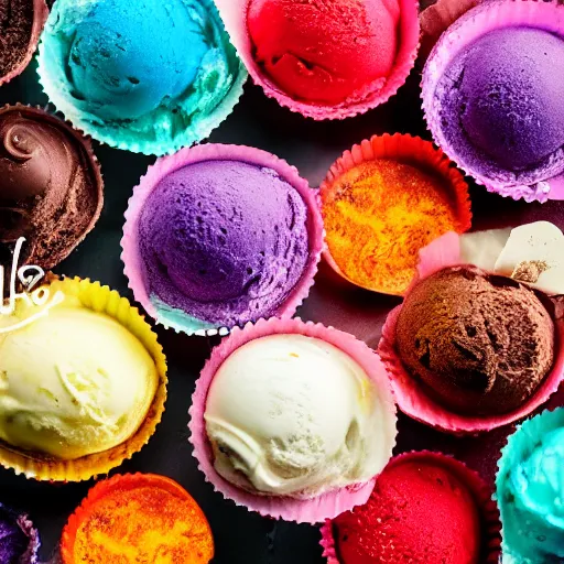 Prompt: colorful icecream, chocolate, icing, sweet, topping, very detailed, food photography, 4 k