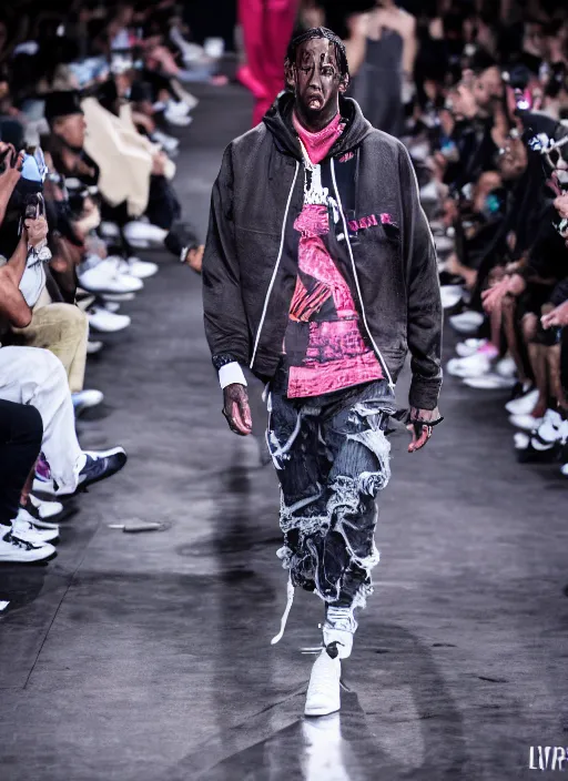 Image similar to hyperrealistic and heavy detailed nike runway show of travis scott, leica sl 2 5 0 mm, vivid color, high quality, high textured, real life