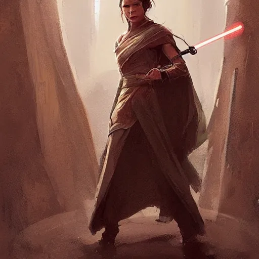 Image similar to beautiful female jedi, by greg rutkowski