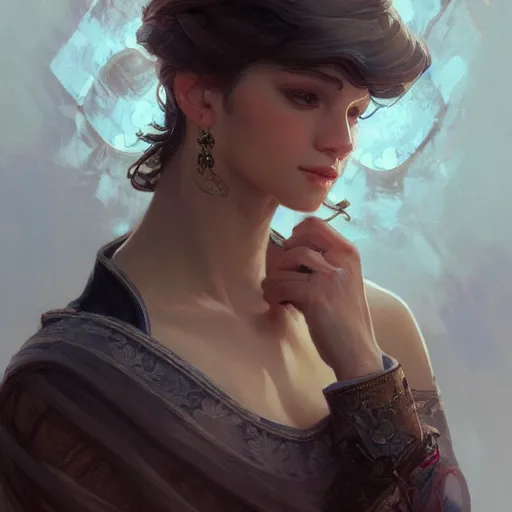 Image similar to portrait of Can Bonomo, elegant, intricate, headshot, highly detailed, digital painting, artstation, concept art, sharp focus, illustration, art by artgerm and greg rutkowski and alphonse mucha