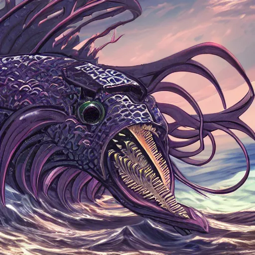 Image similar to sea monster in the art style of Kanō Eitoku, 8k, high details, art