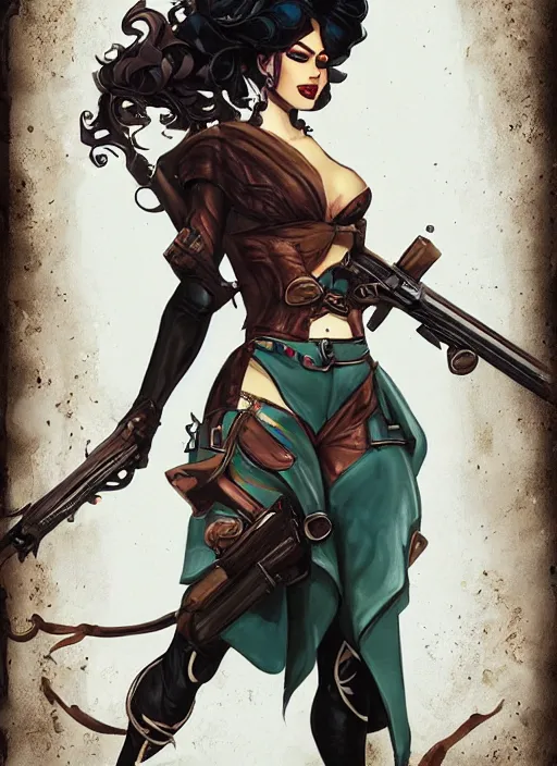 Prompt: Lady Mechanika in a Comic Book cover, holding a shotgun, artstation, Deviantart, Wallpaper, sharp,