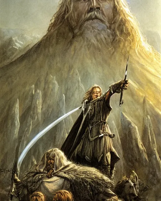 Prompt: the beautiful and professional cover art by john howe for the 3 6 th edition of lord of the rings