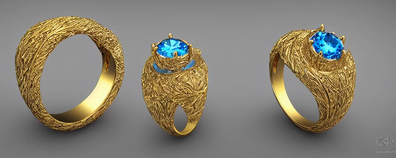 Image similar to simple golden magic crystal ring, ice, blue, gold, smooth, crystal, engravings, diamonds, product design, jewelry, colorful, art by gerald brom, greg rutkowski and artgerm, photo realism, unreal engine, c 4 d