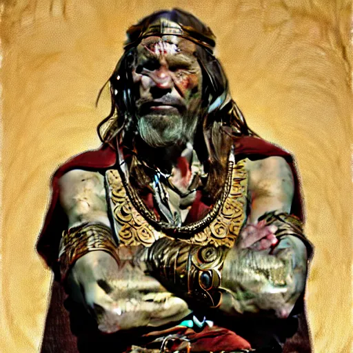 Prompt: portrait painting of bronze age viking traveller in robes, ultra realistic, concept art, intricate details, ornate, highly detailed, photorealistic, photorealism, octane render. art by mike mignola and alphonse mucha and jack kirby