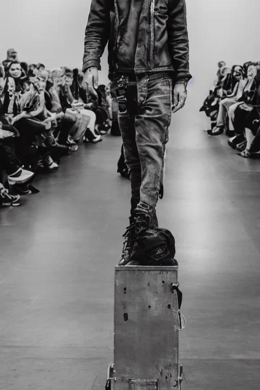 Prompt: Homeless man walking on podium at the annual fashion show in Paris, 8K, Photo 35mm, Kodak 35mm, Photorealistic, realistic, 4K, 8K, 8k resolution, high quality, Super-high qualit, details, super detailed, high details, max details, Hyperrealistic