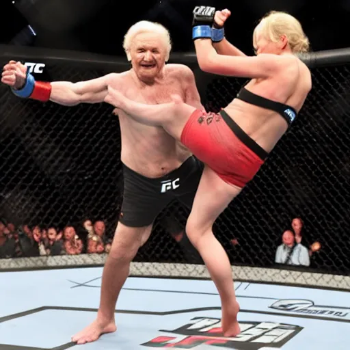 Image similar to betty white fighting in the ufc octagon