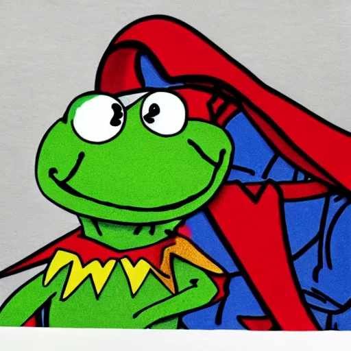 Prompt: Kermit the Frog as Superman