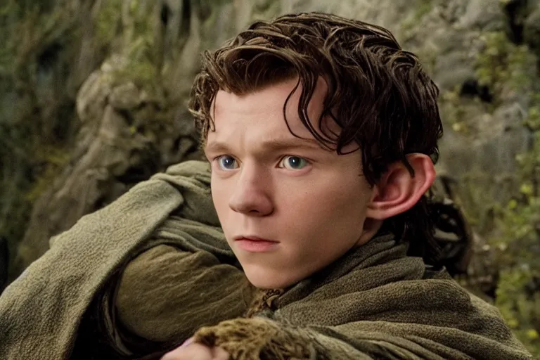 Image similar to tom holland plays an elf in the lord of the rings return of the king, highly detailed, cinematic lighting, 4 k, arricam studio 3 5 mm film camera, kodak 5 2 7 9 ( tungsten - balanced ) film stock