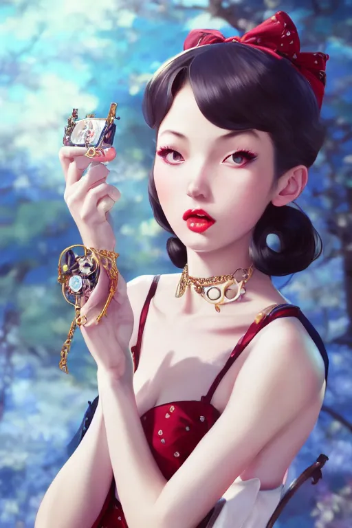 Image similar to a pin up and beautiful fashion charming dreamlke japan girl with lv jewelry, character art, art by artgerm lau and wlop and and ilya kuvshinov and john singer sargent, hyperdetailed, 8 k realistic, symmetrical, frostbite 3 engine, cryengine, dof, trending on artstation, digital art