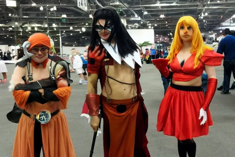 Prompt: clever and hilarious improvised low - cost cosplays at a convention.