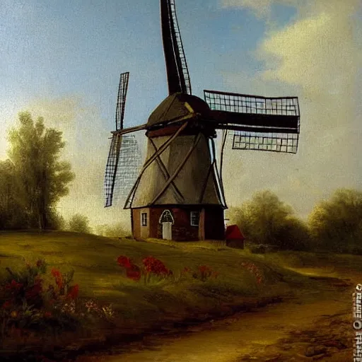 Image similar to dutch windmill golden age oil painting