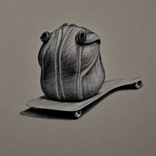 Image similar to pencil drawing of a tardigrade on a skateboard