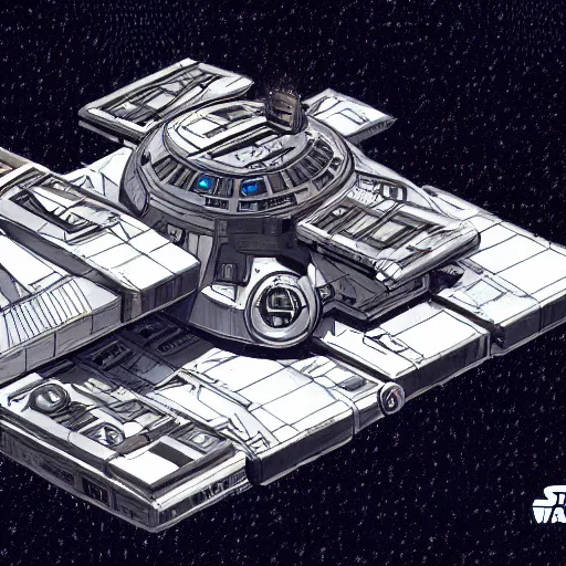Image similar to isometric view of a star wars space station in space, pencil sketch, concept art, digital art